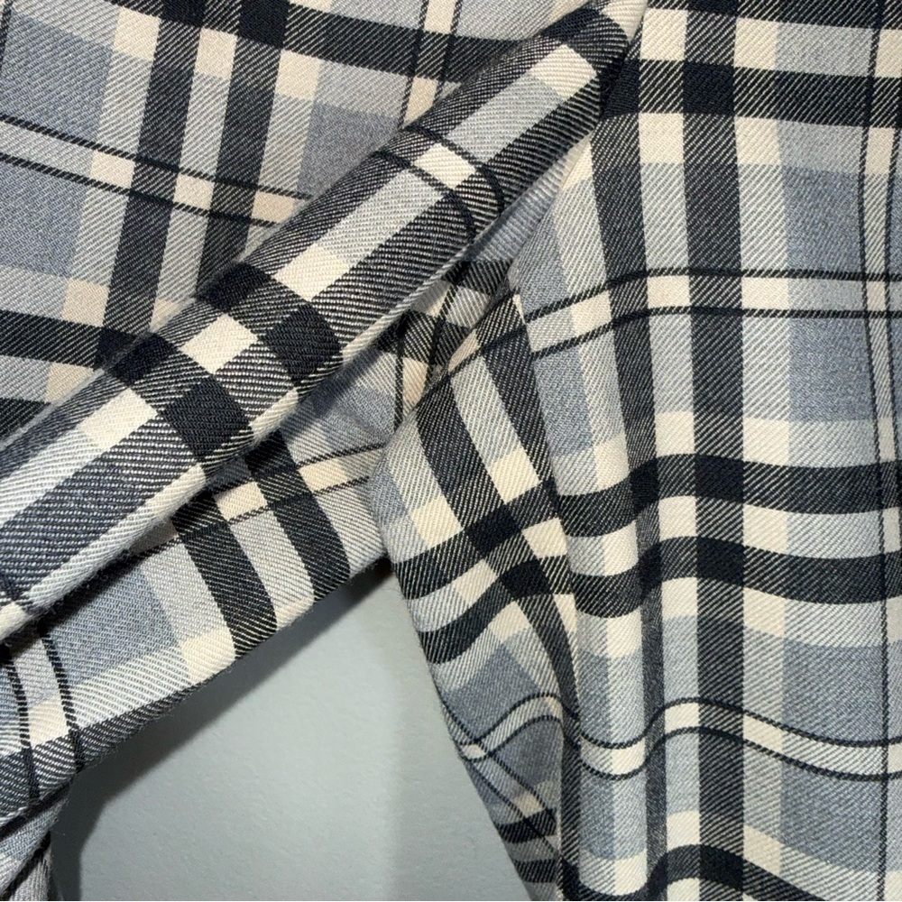 Pearl By Lela Rose Wide Leg Wool Blend Pants-Cuffed-Gray Black Plaid-Size 4 - Picture 6 of 9